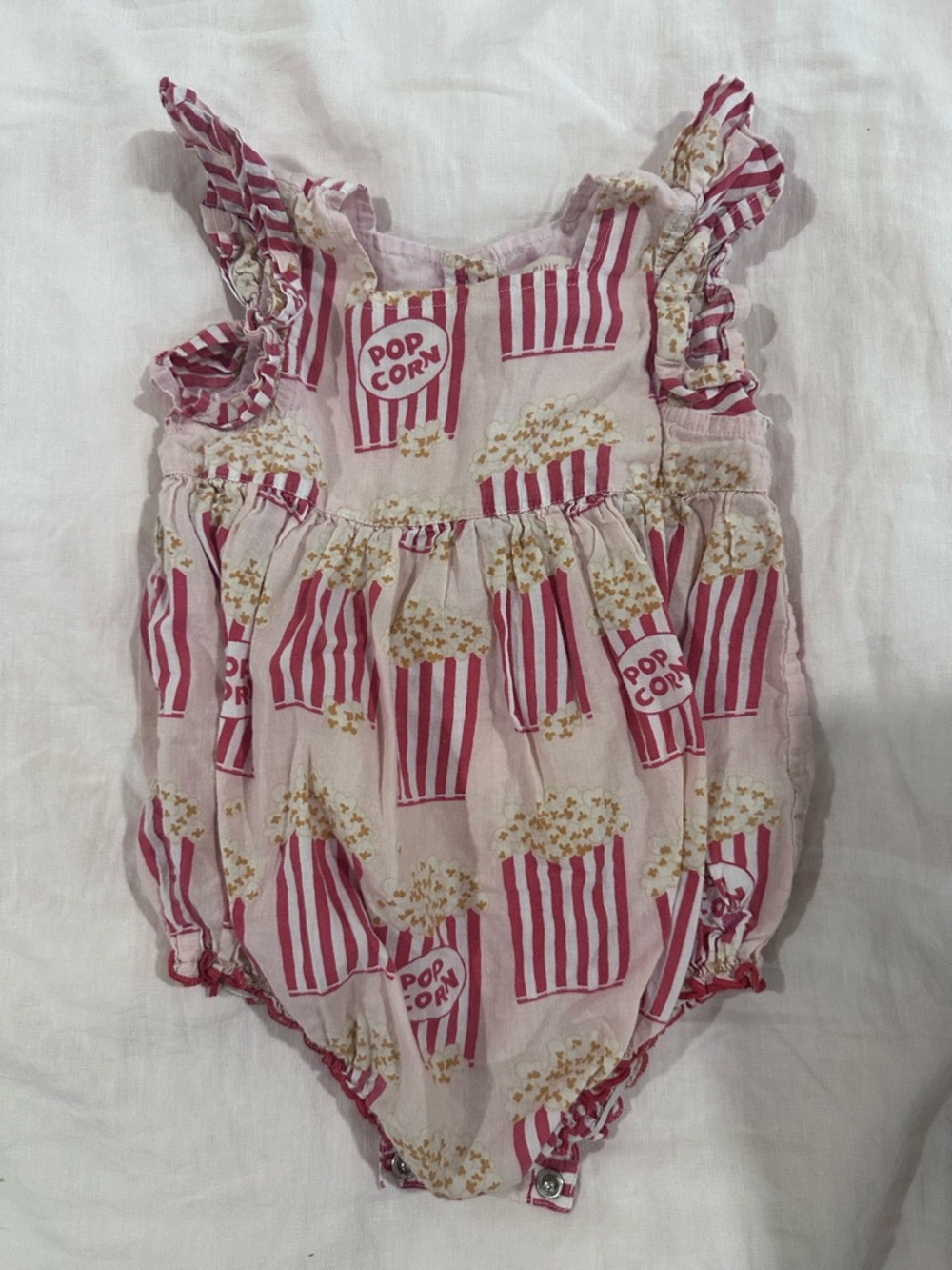 Pink Chicken Pink and Cream Popcorn Print One-Piece Bodysuit